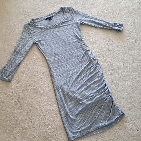 Banana Republic XS Soft Rayon Midi Gray Dress with Asymetrical Side Ruching - Picture 1 of 9